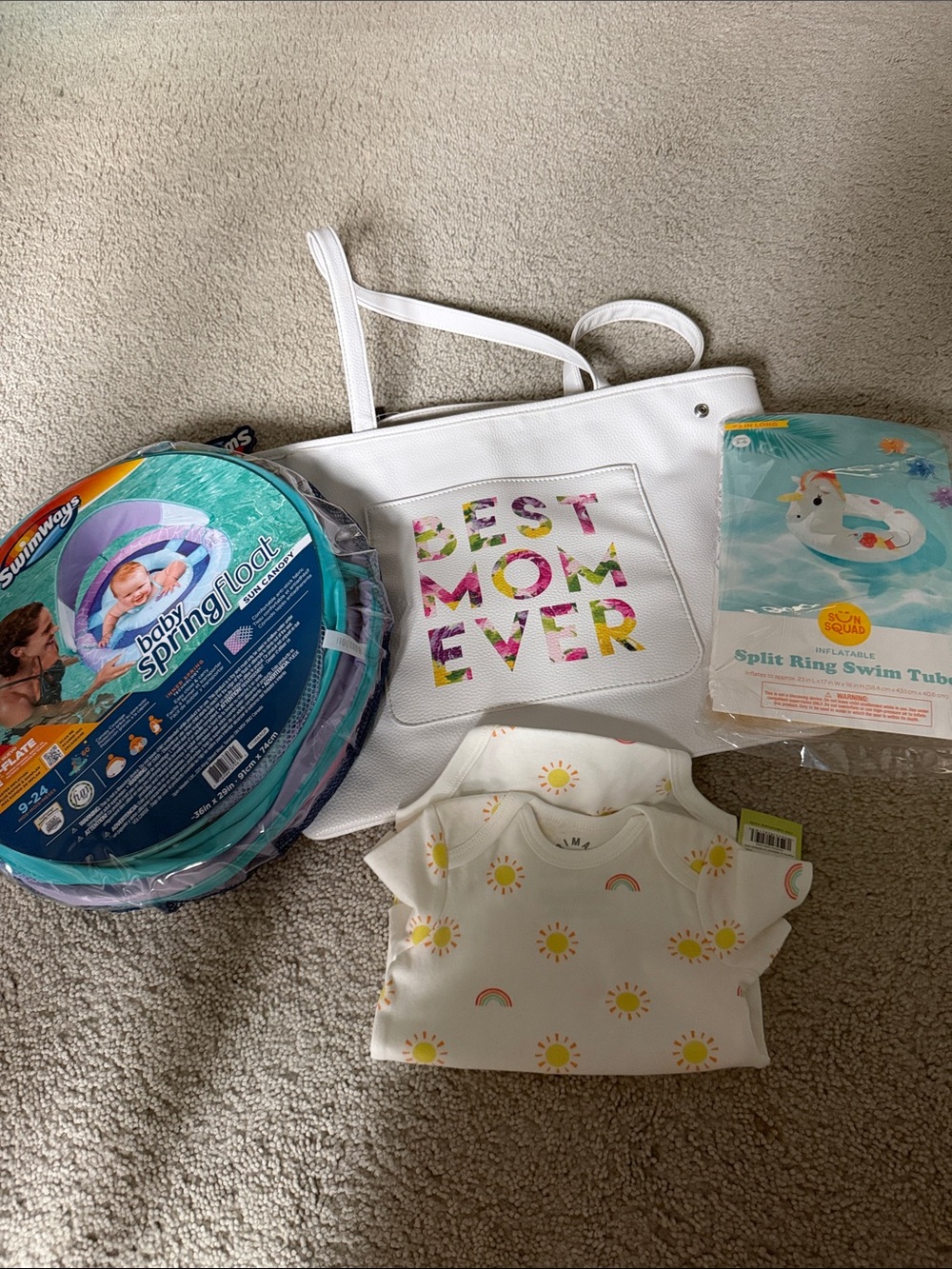 ALL ITEMS summer baby bag! BestMomEver bag & 3/6mo onesie with a floaty &tube!